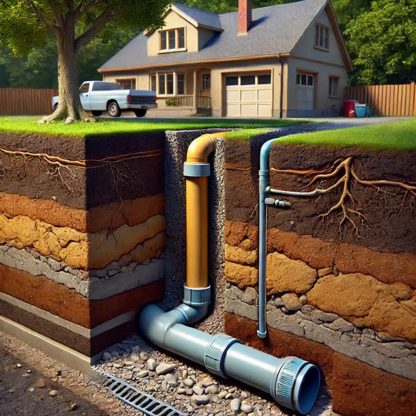 underground view of sewer line in front of house