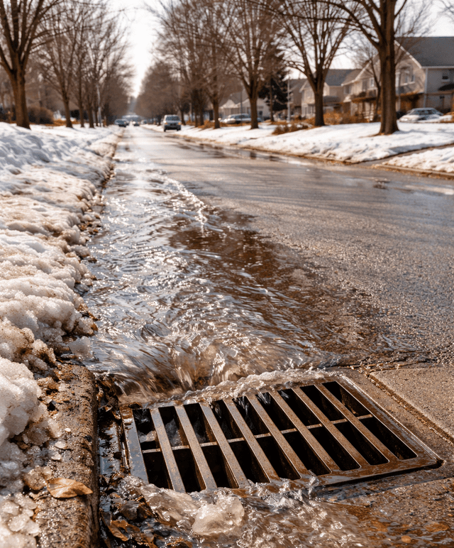 spring thaw on suburban street