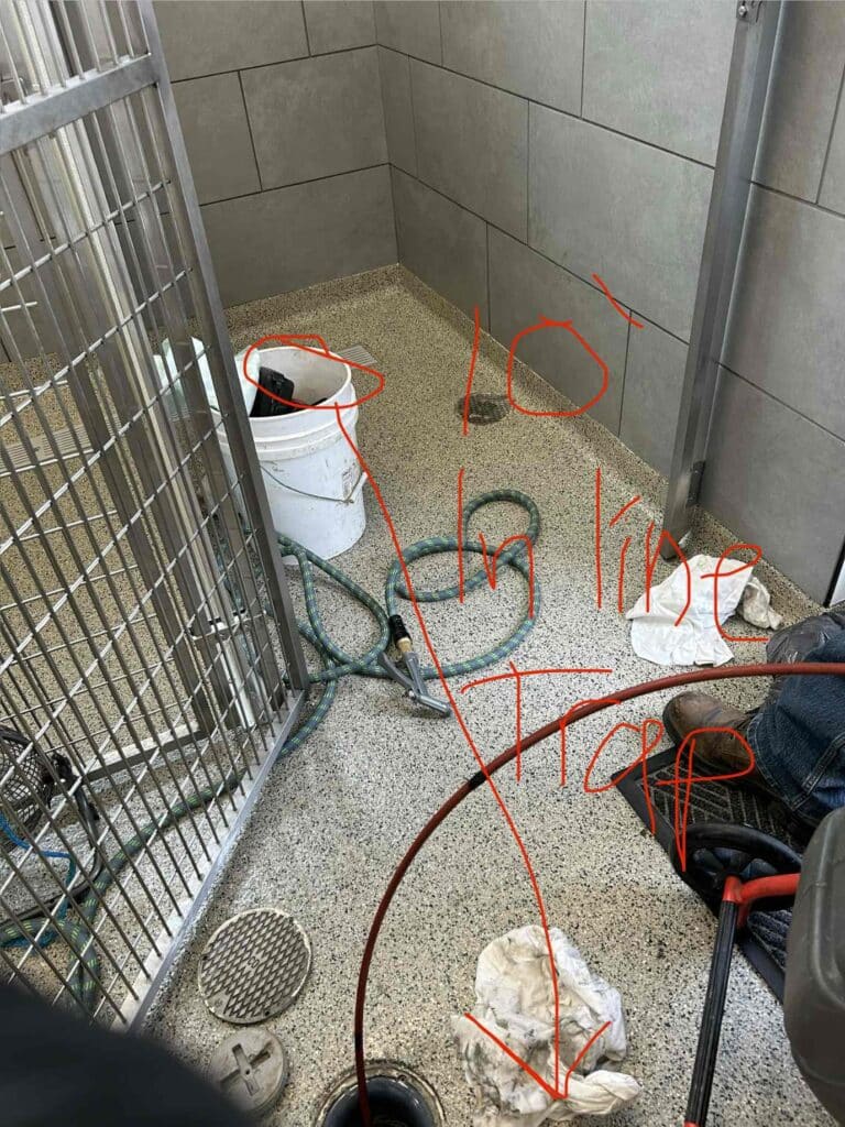 mapping sewer line drain at animal hospital
