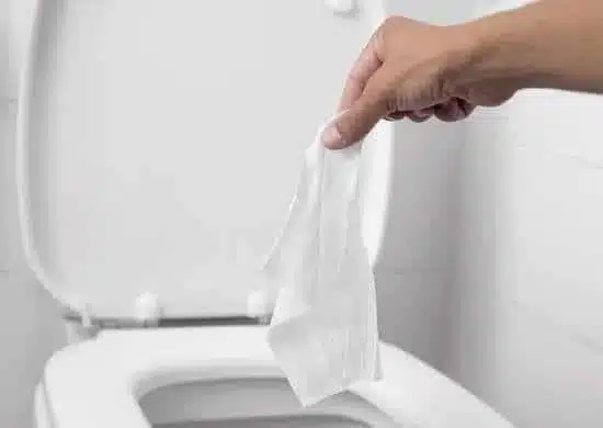 Wipe being flushed down toilet